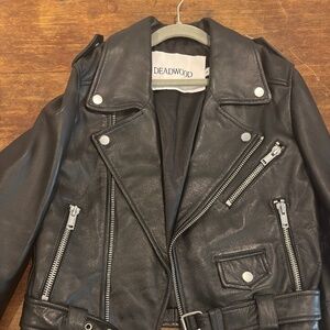 Deadwood Classic Leather Biker Jacket - size 34